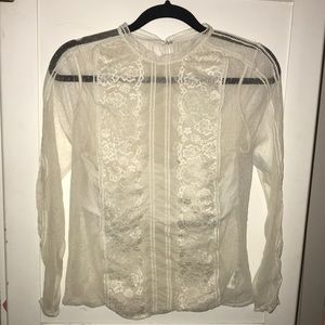 Sheer long sleeve lace top with bandaeu inset